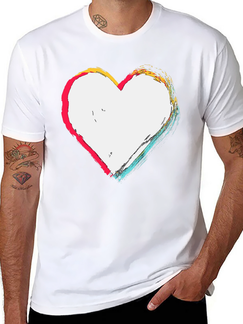 Abstract Heart Graphic T-Shirt - Casual Black Tee