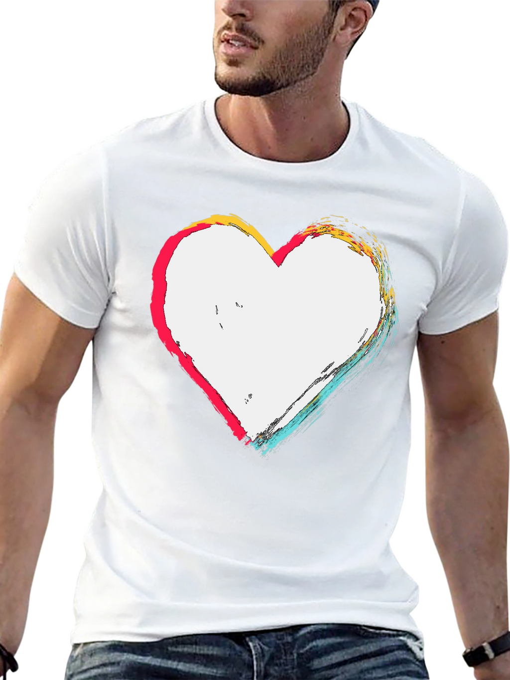 Abstract Heart Graphic T-Shirt - Casual Black Tee