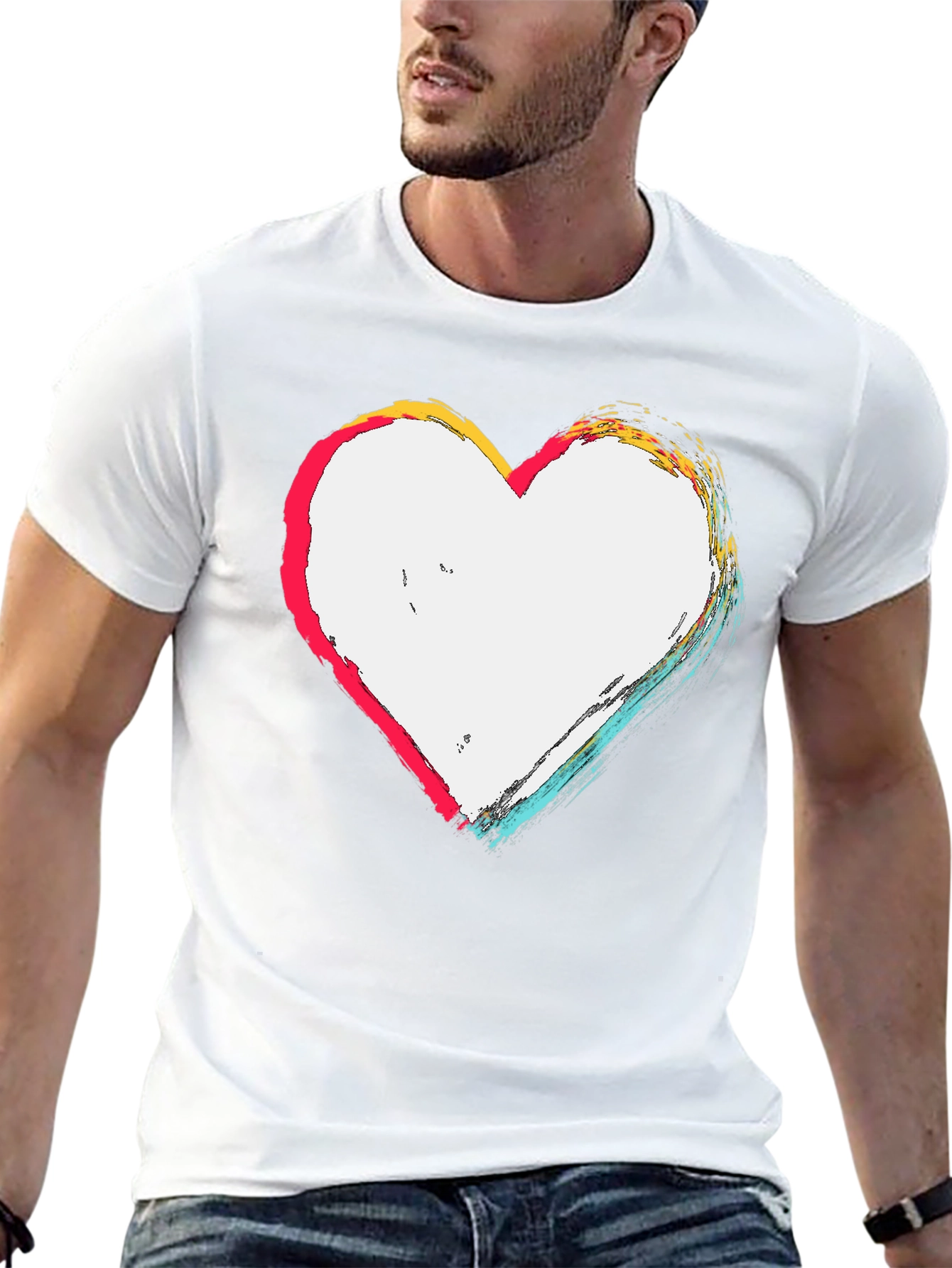 Abstract Heart Graphic T-Shirt - Casual Black Tee