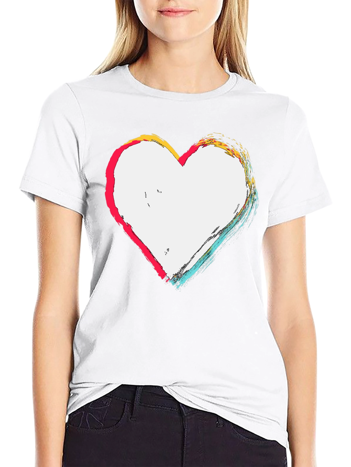 Abstract Heart Graphic T-Shirt - Casual Black Tee