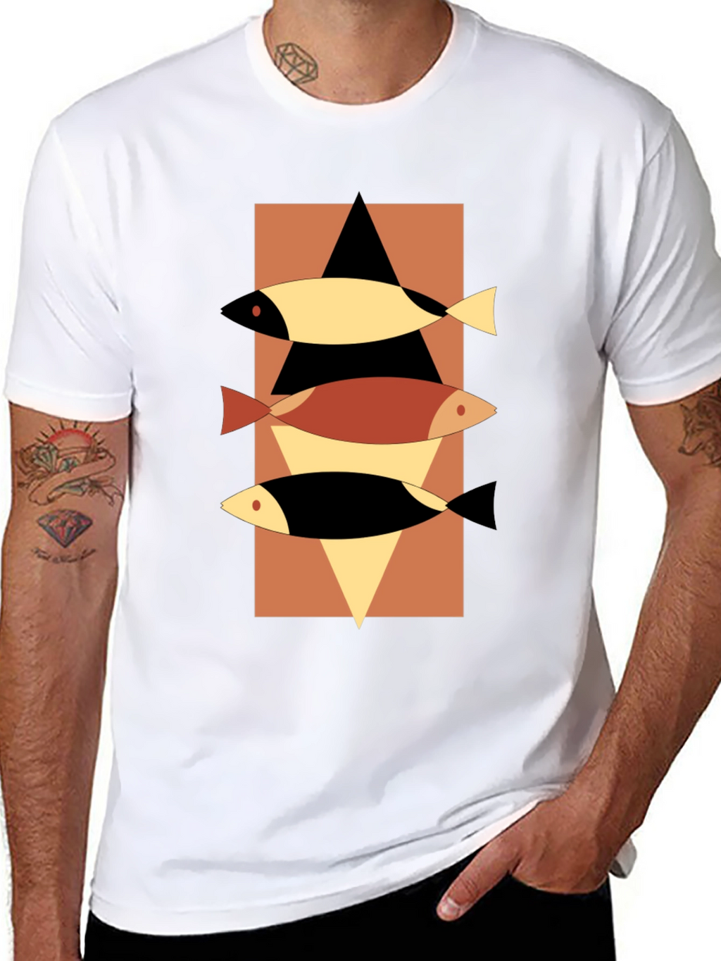 Abstract Fish Graphic Tee - Mens Black T-Shirt