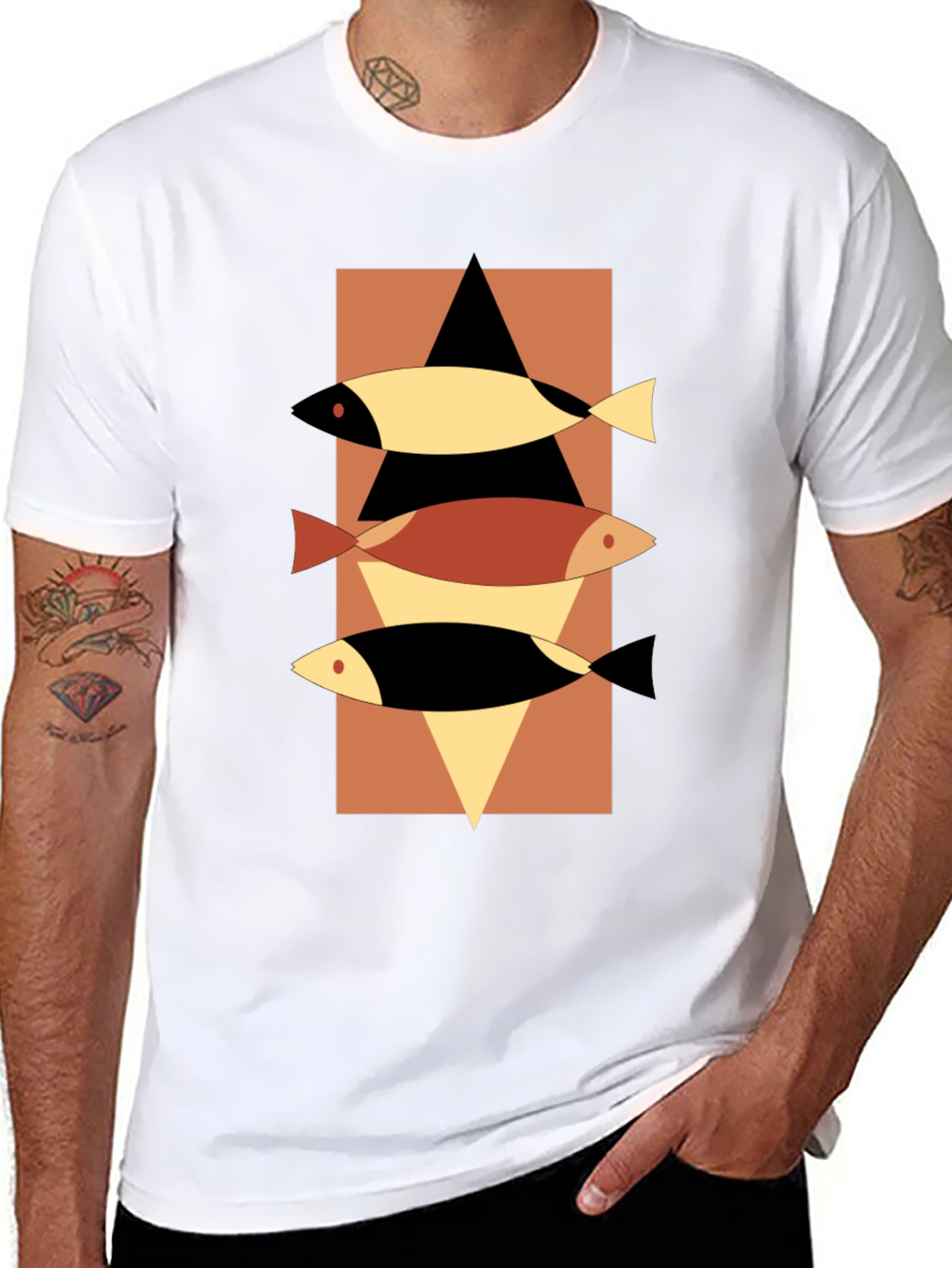Abstract Fish Graphic Tee - Mens Black T-Shirt