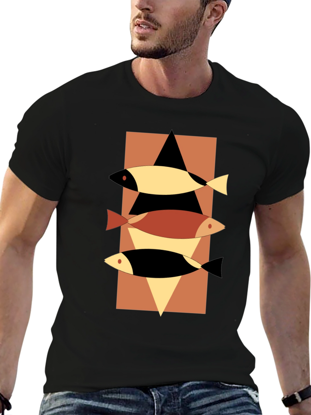 Abstract Fish Graphic Tee - Mens Black T-Shirt