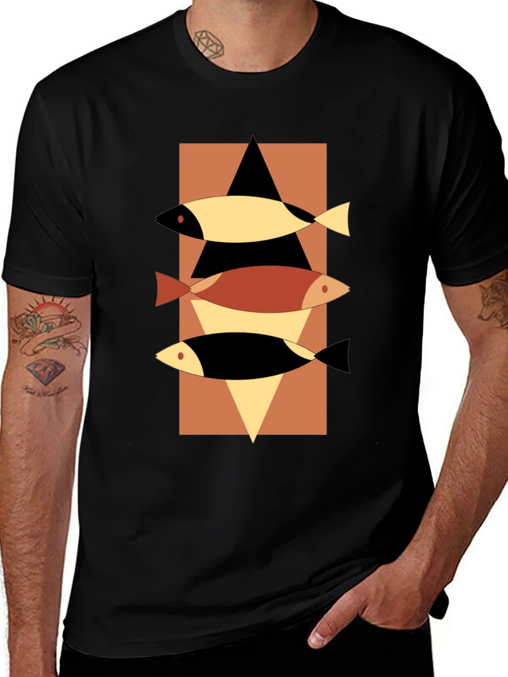 Abstract Fish Graphic Tee - Mens Black T-Shirt