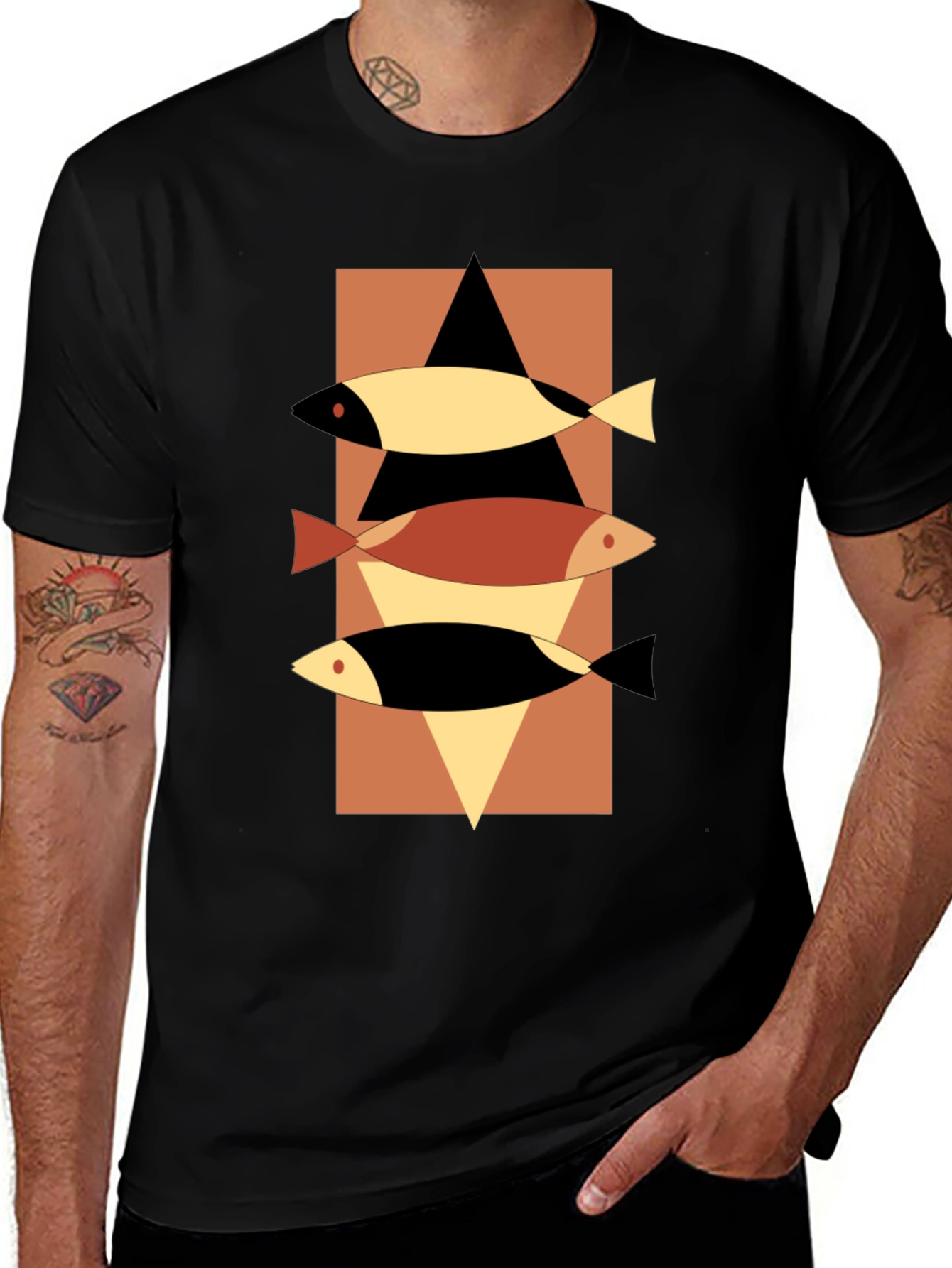 Abstract Fish Graphic Tee - Mens Black T-Shirt