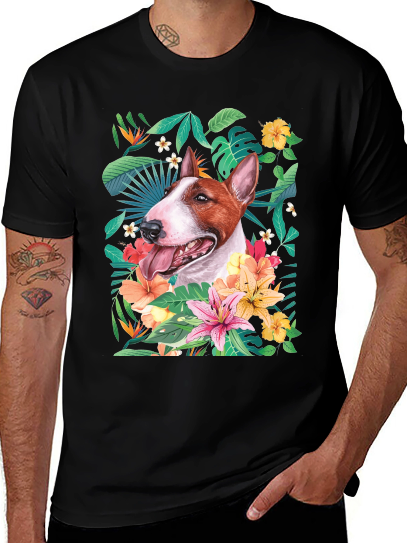 Bull Terrier Floral Graphic Tee - Unique Dog Lover Gift