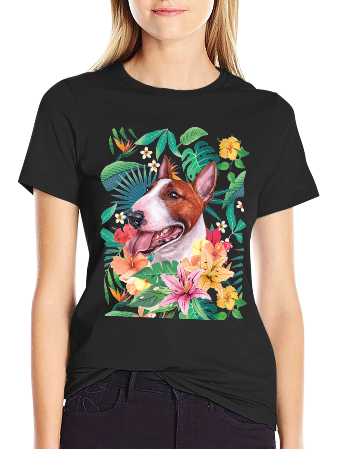 Bull Terrier Floral Graphic Tee - Unique Dog Lover Gift