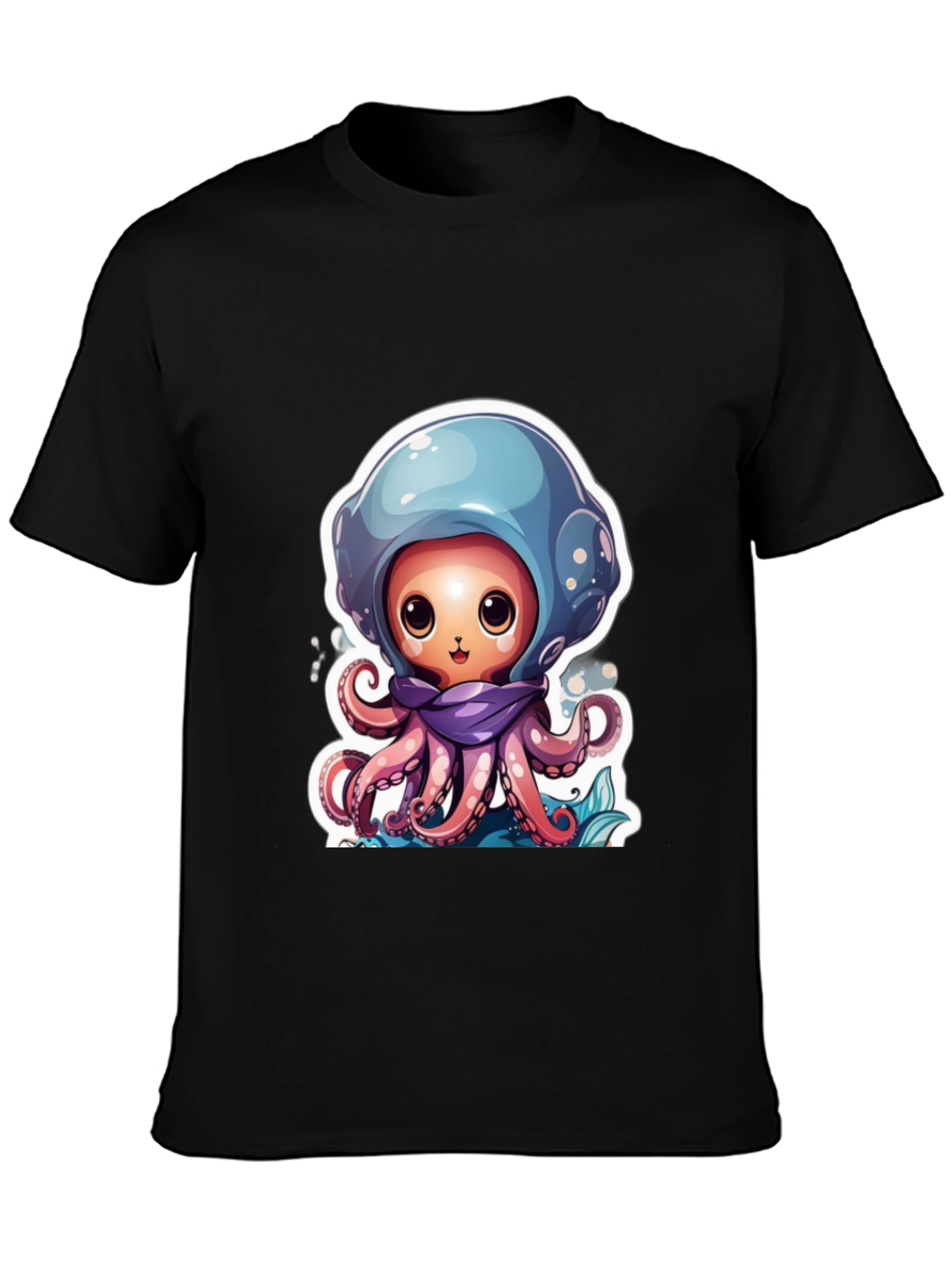 Cute Octopus Cartoon Black T-Shirt