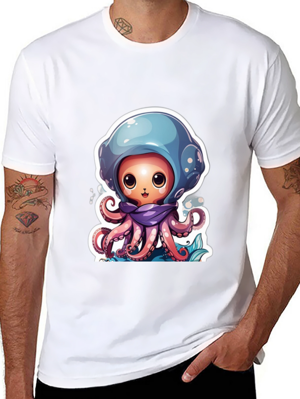 Cute Octopus Cartoon Black T-Shirt