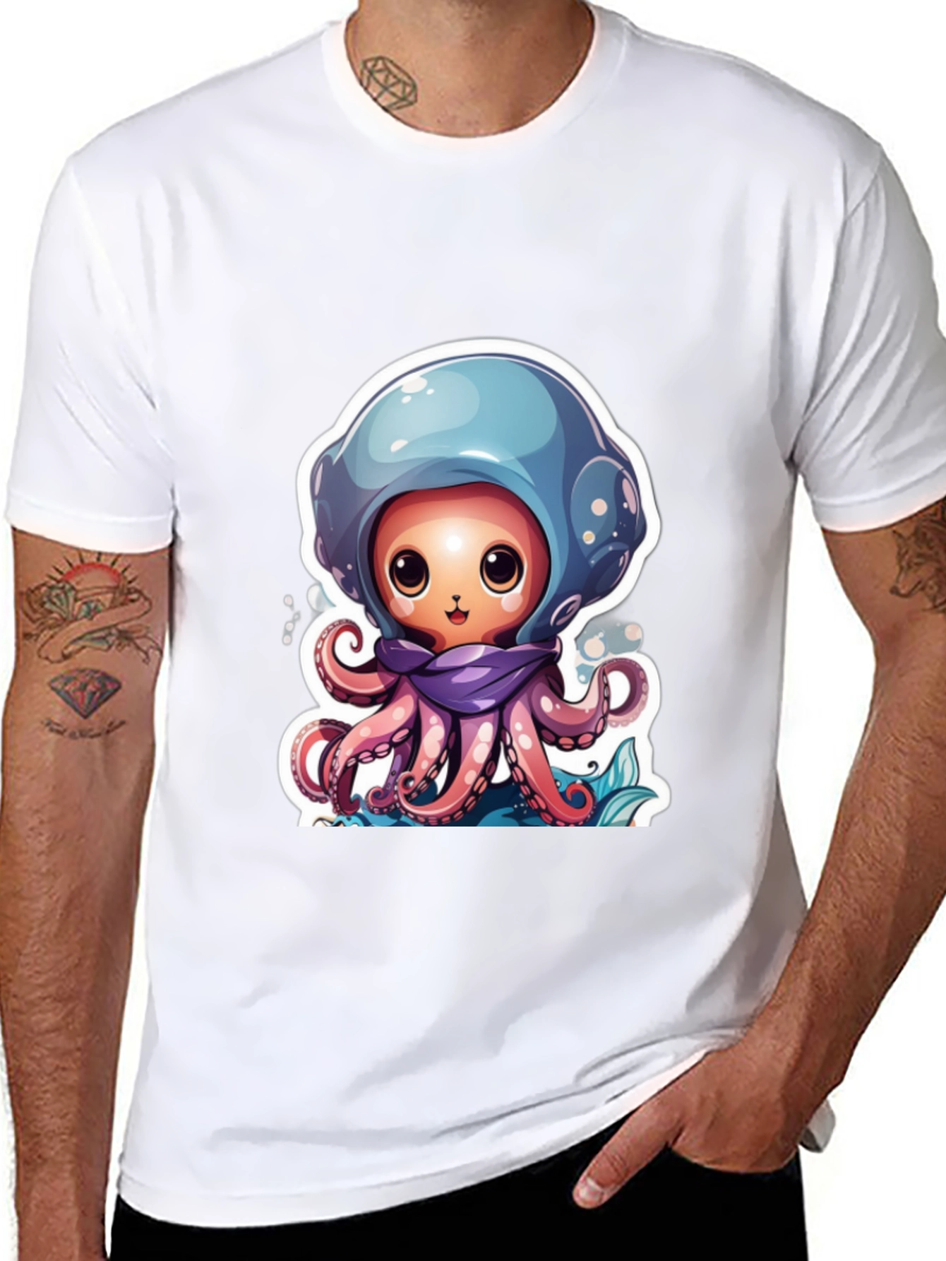 Cute Octopus Cartoon Black T-Shirt