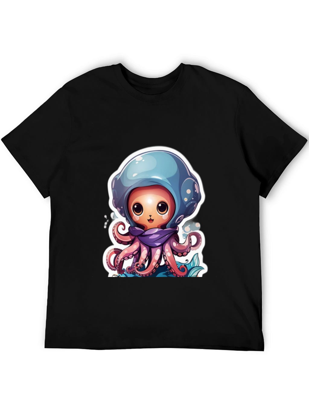 Cute Octopus Cartoon Black T-Shirt