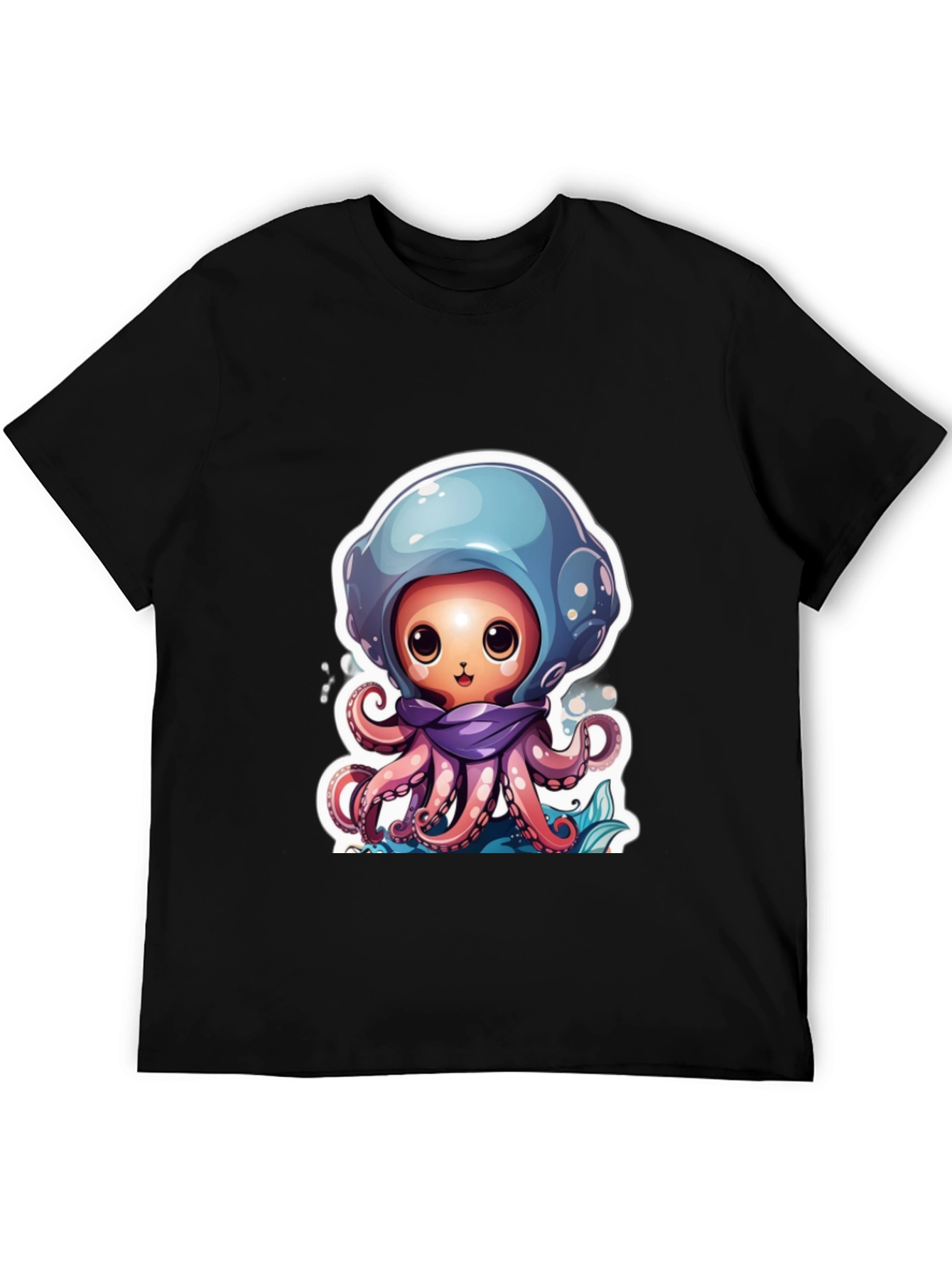 Cute Octopus Cartoon Black T-Shirt