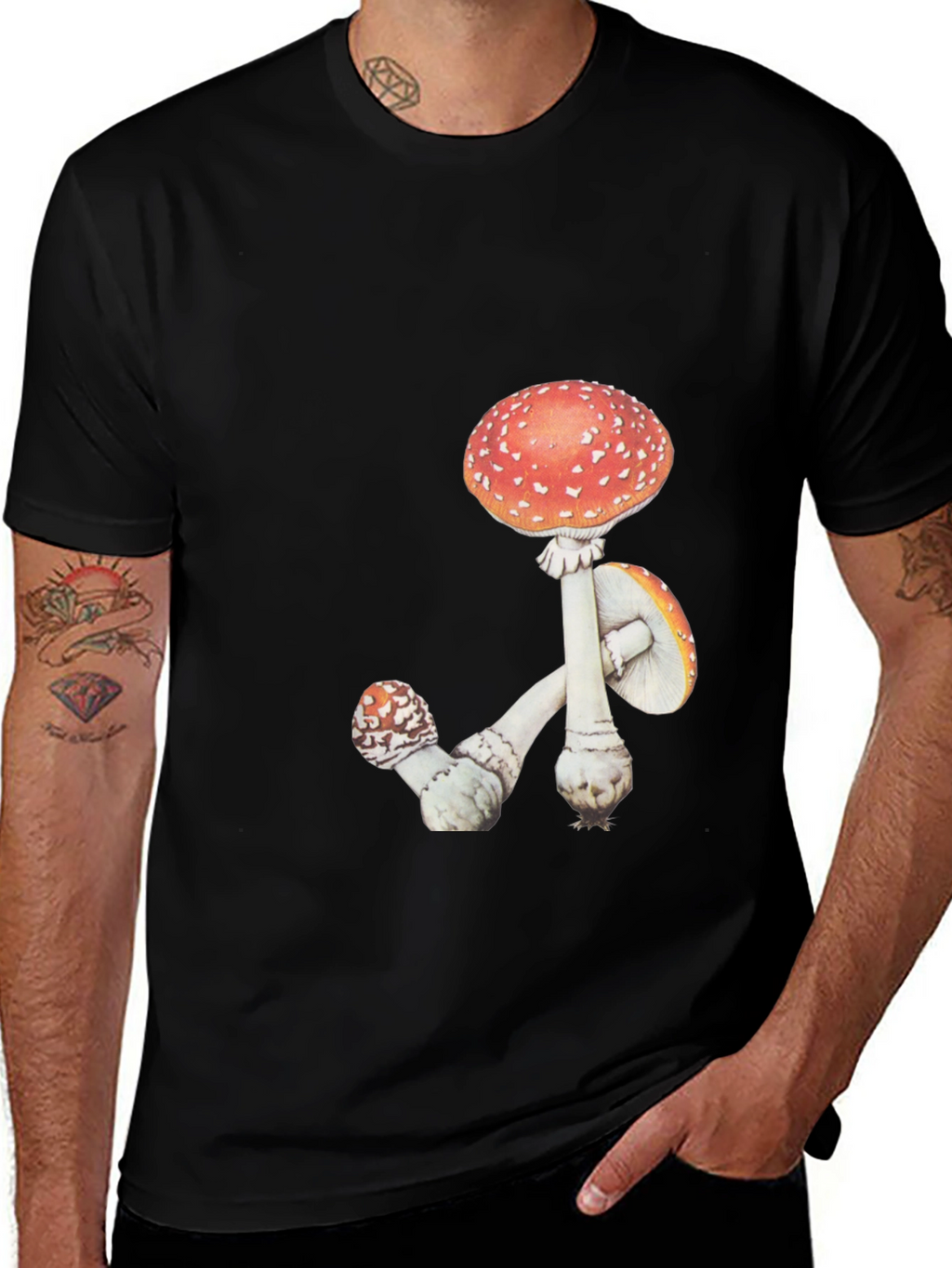 Mushroom Graphic Tee - Black Cotton T-Shirt