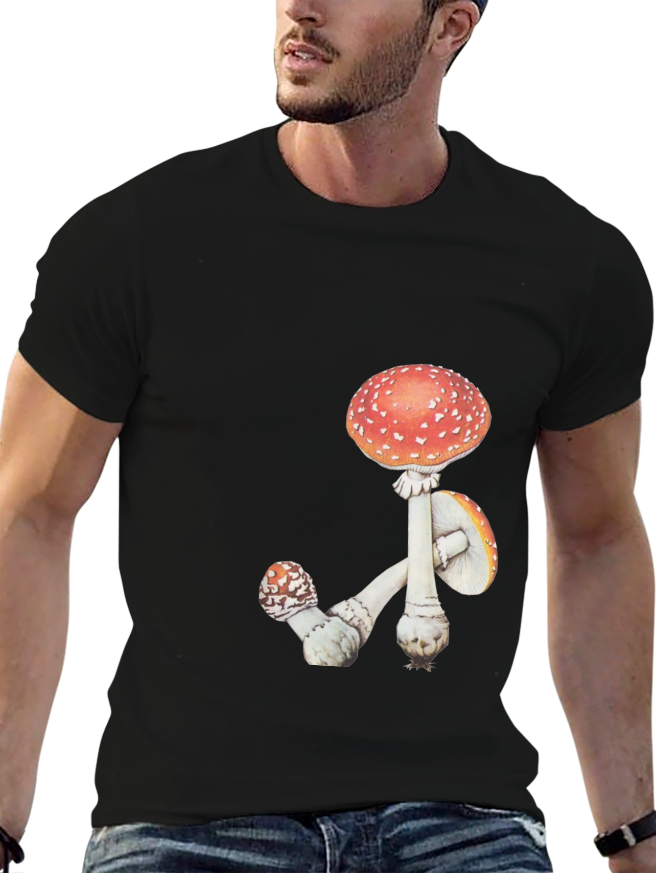 Mushroom Graphic Tee - Black Cotton T-Shirt