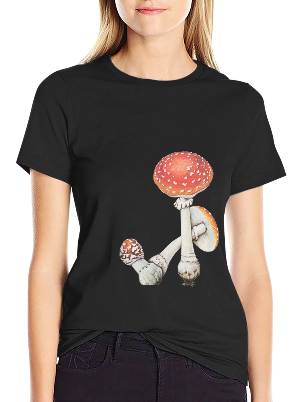 Mushroom Graphic Tee - Black Cotton T-Shirt