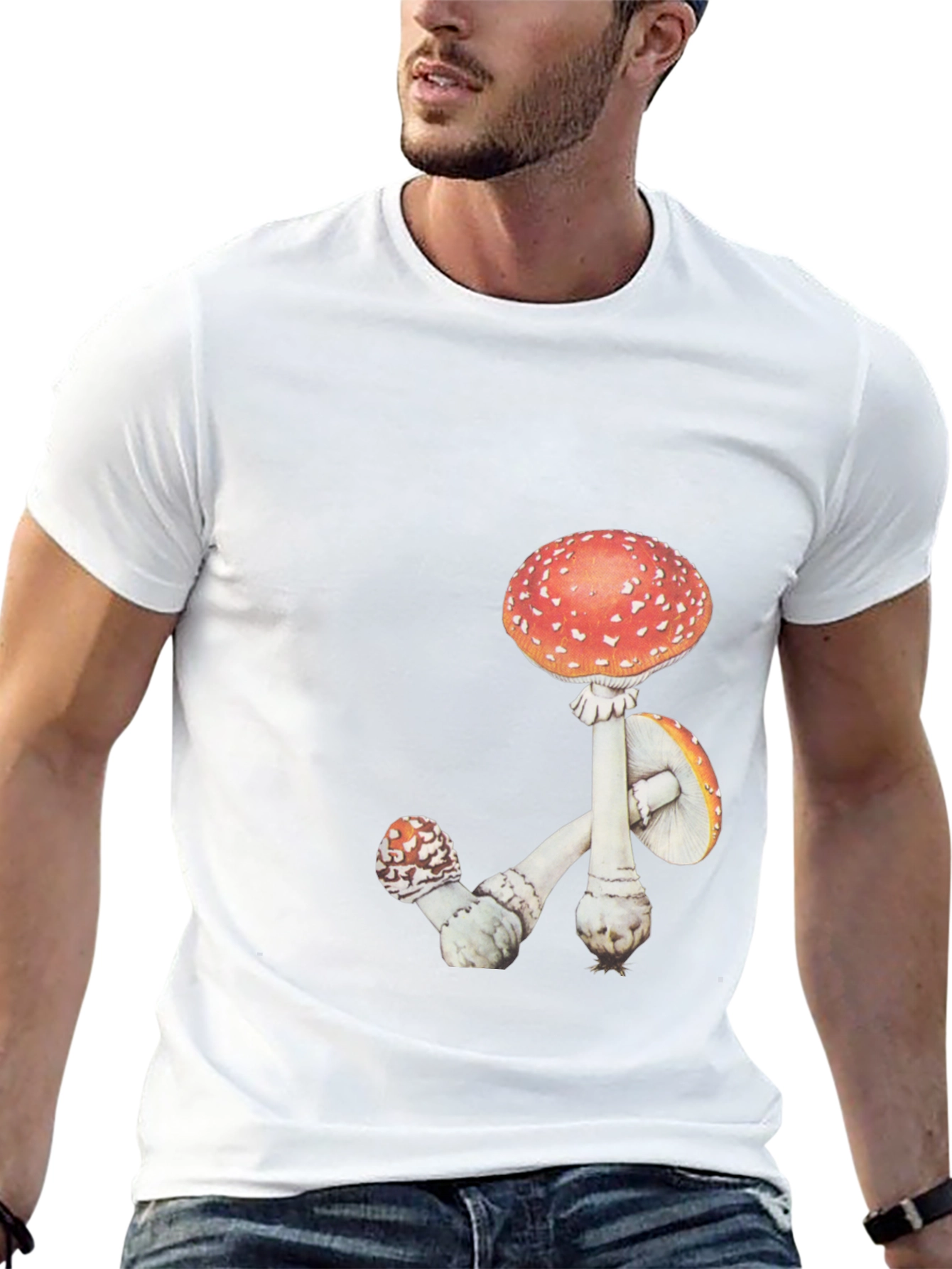 Mushroom Graphic Tee - Black Cotton T-Shirt