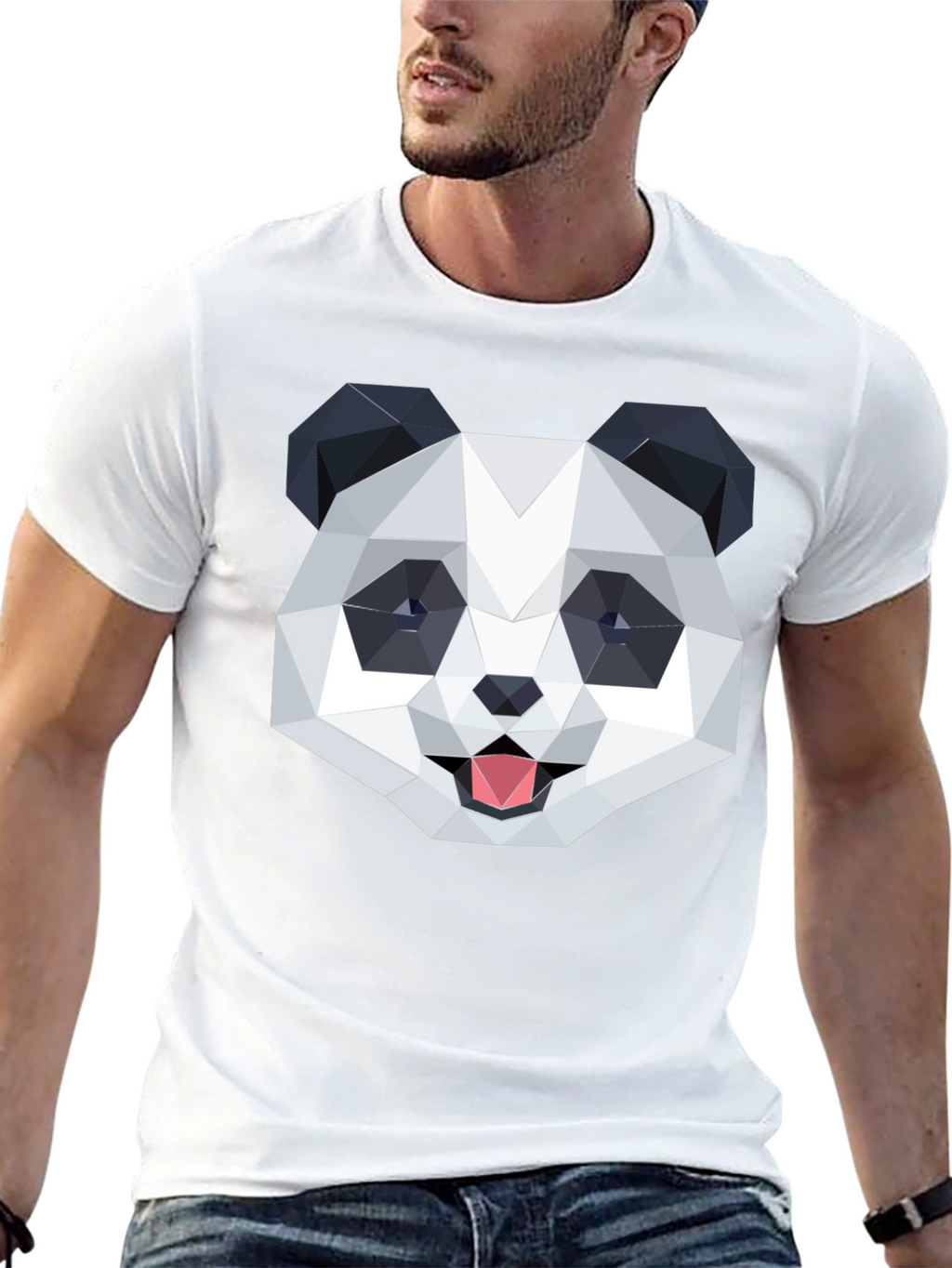 Geometric Panda Graphic Black T-Shirt