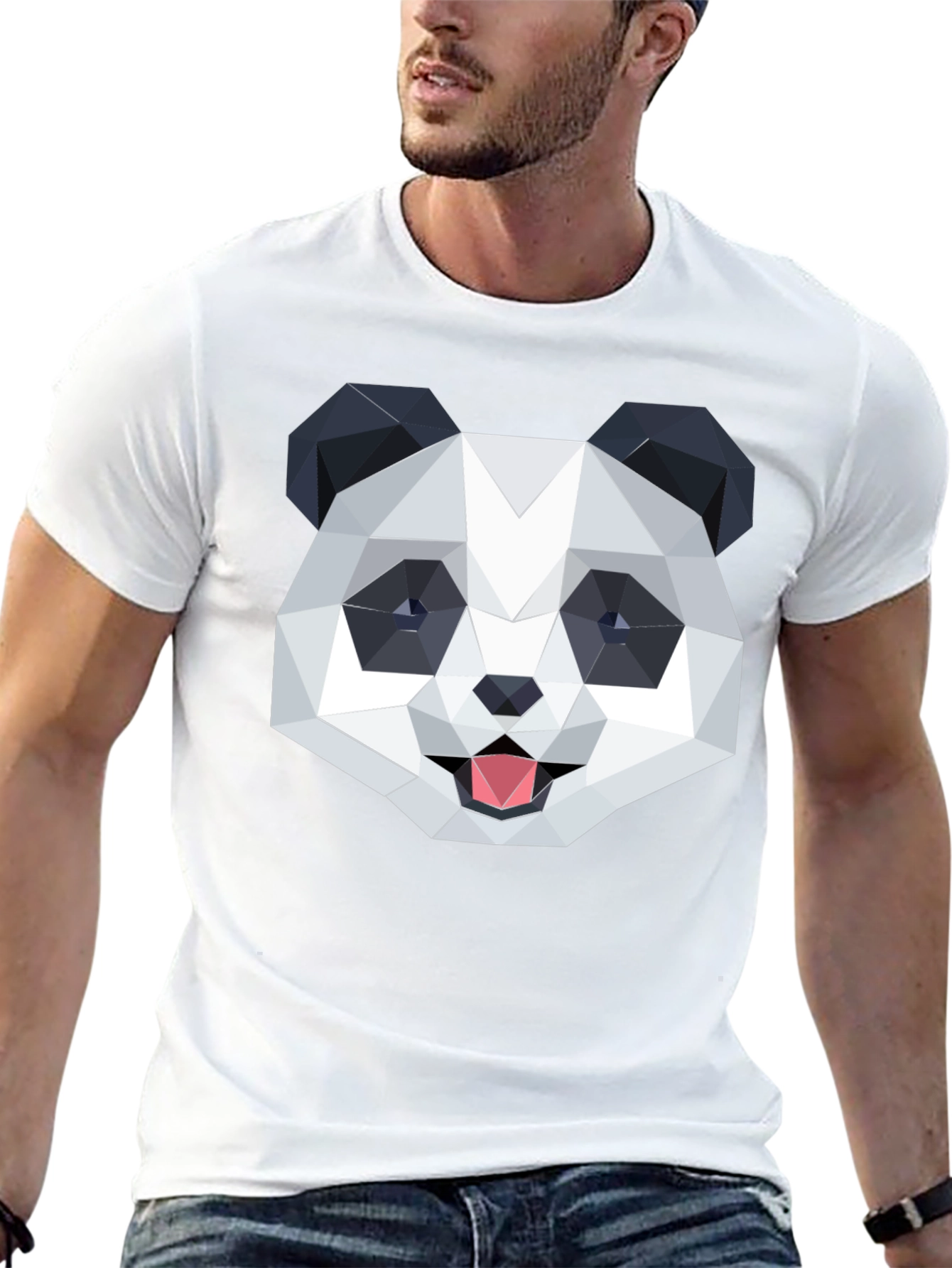 Geometric Panda Graphic Black T-Shirt