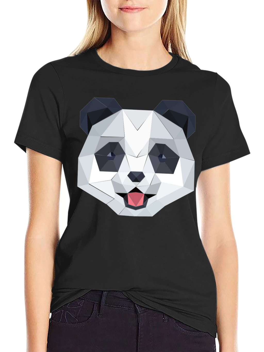Geometric Panda Graphic Black T-Shirt