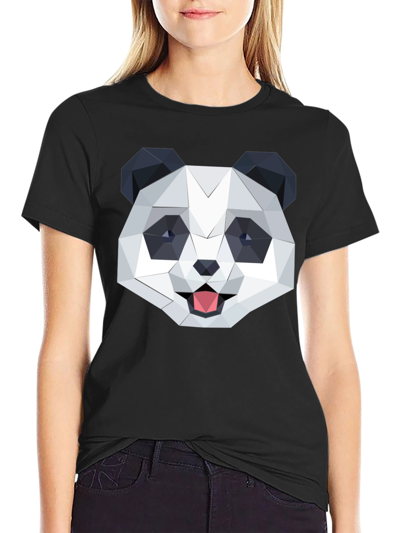 Geometric Panda Graphic Black T-Shirt