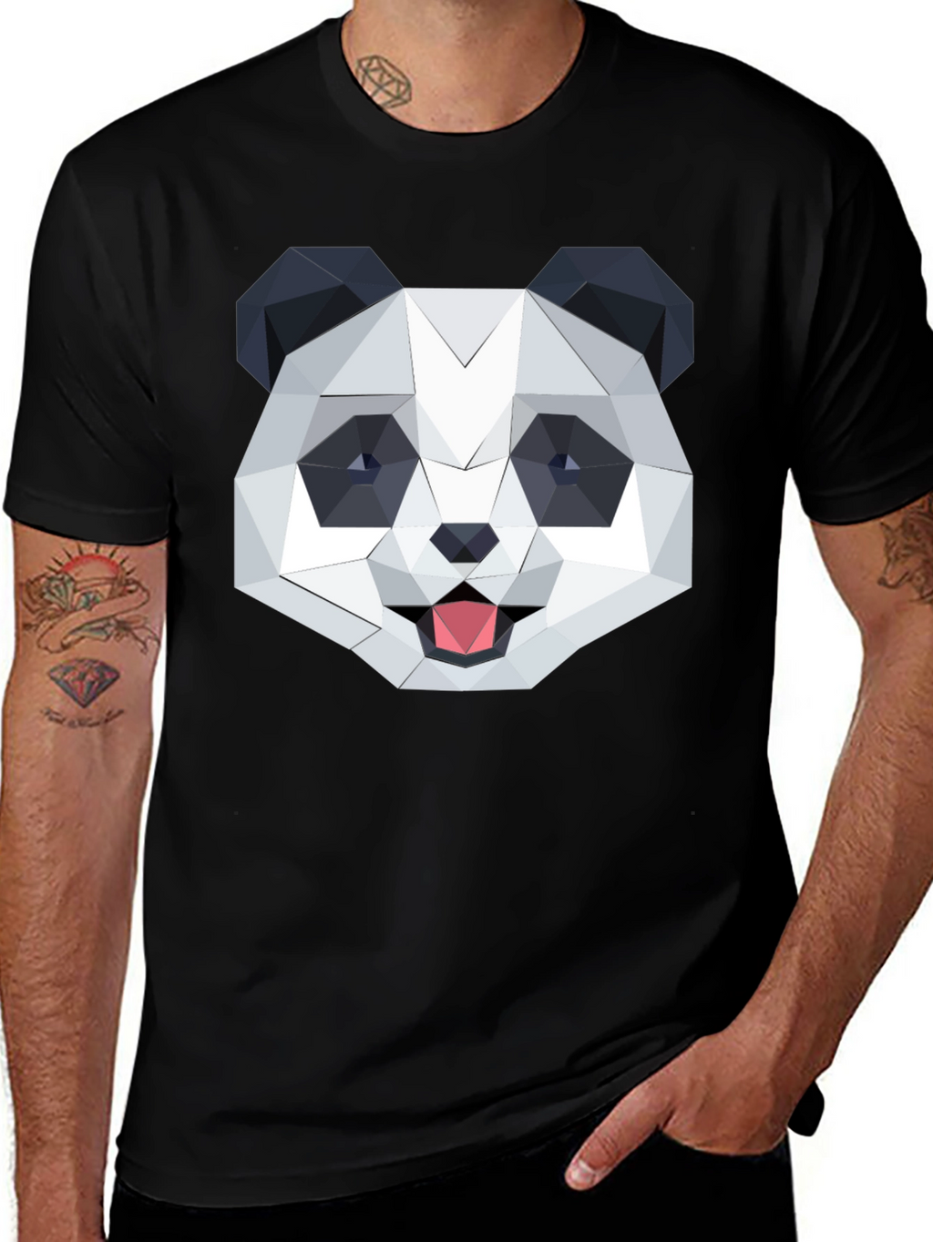 Geometric Panda Graphic Black T-Shirt