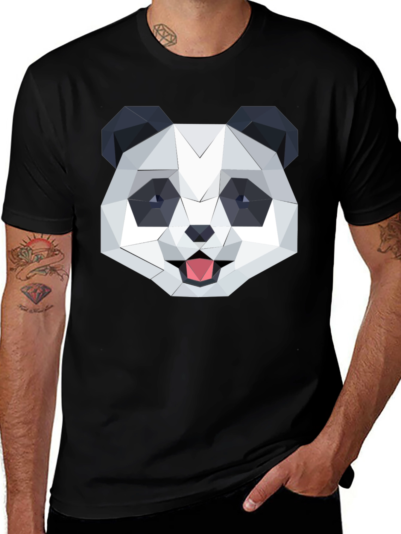 Geometric Panda Graphic Black T-Shirt