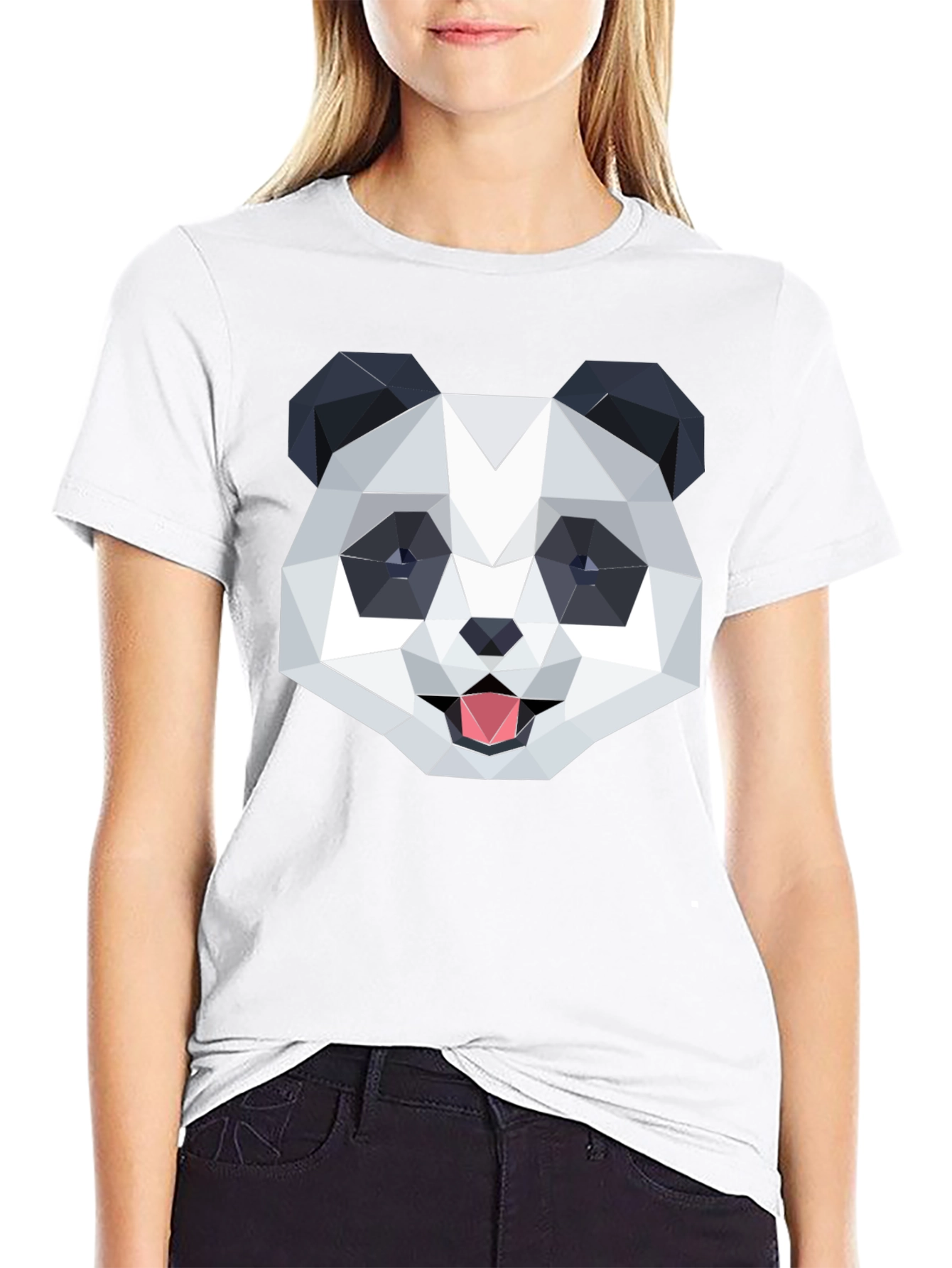Geometric Panda Graphic Black T-Shirt
