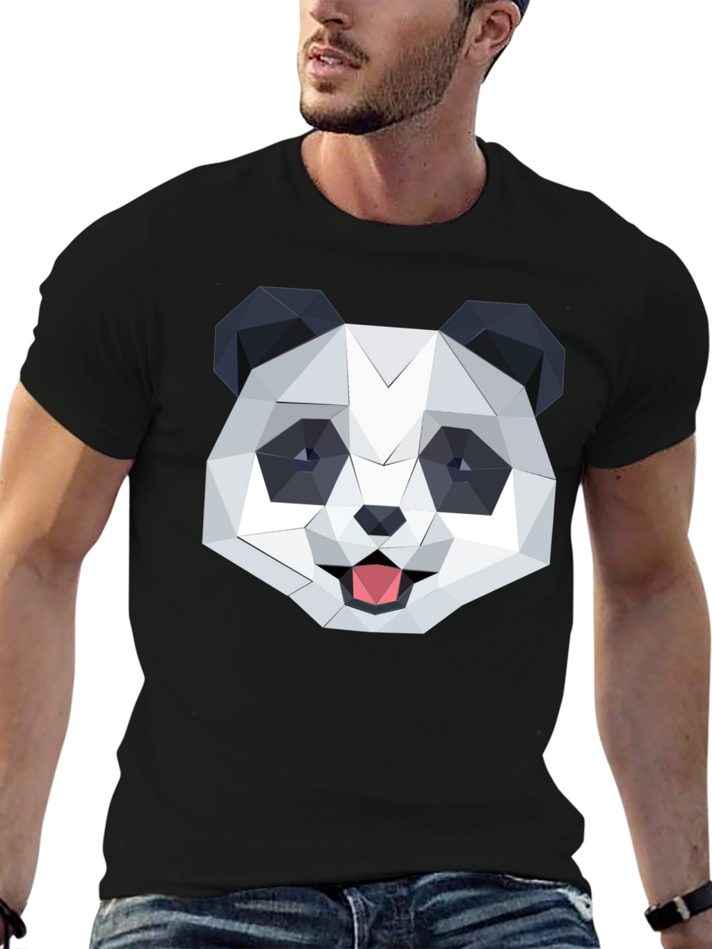 Geometric Panda Graphic Black T-Shirt
