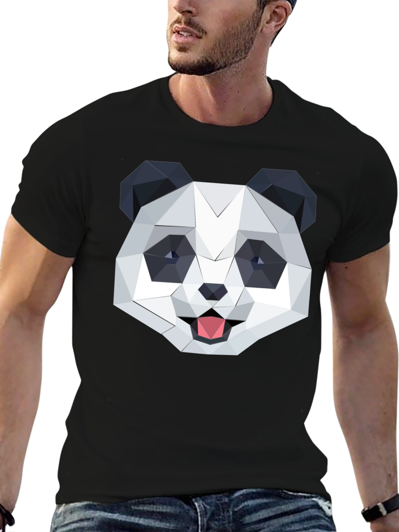Geometric Panda Graphic Black T-Shirt