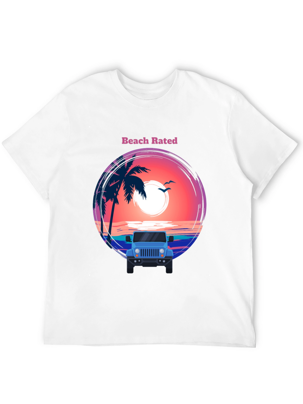 Beach Rated T-Shirt - Sunset & Jeep Design