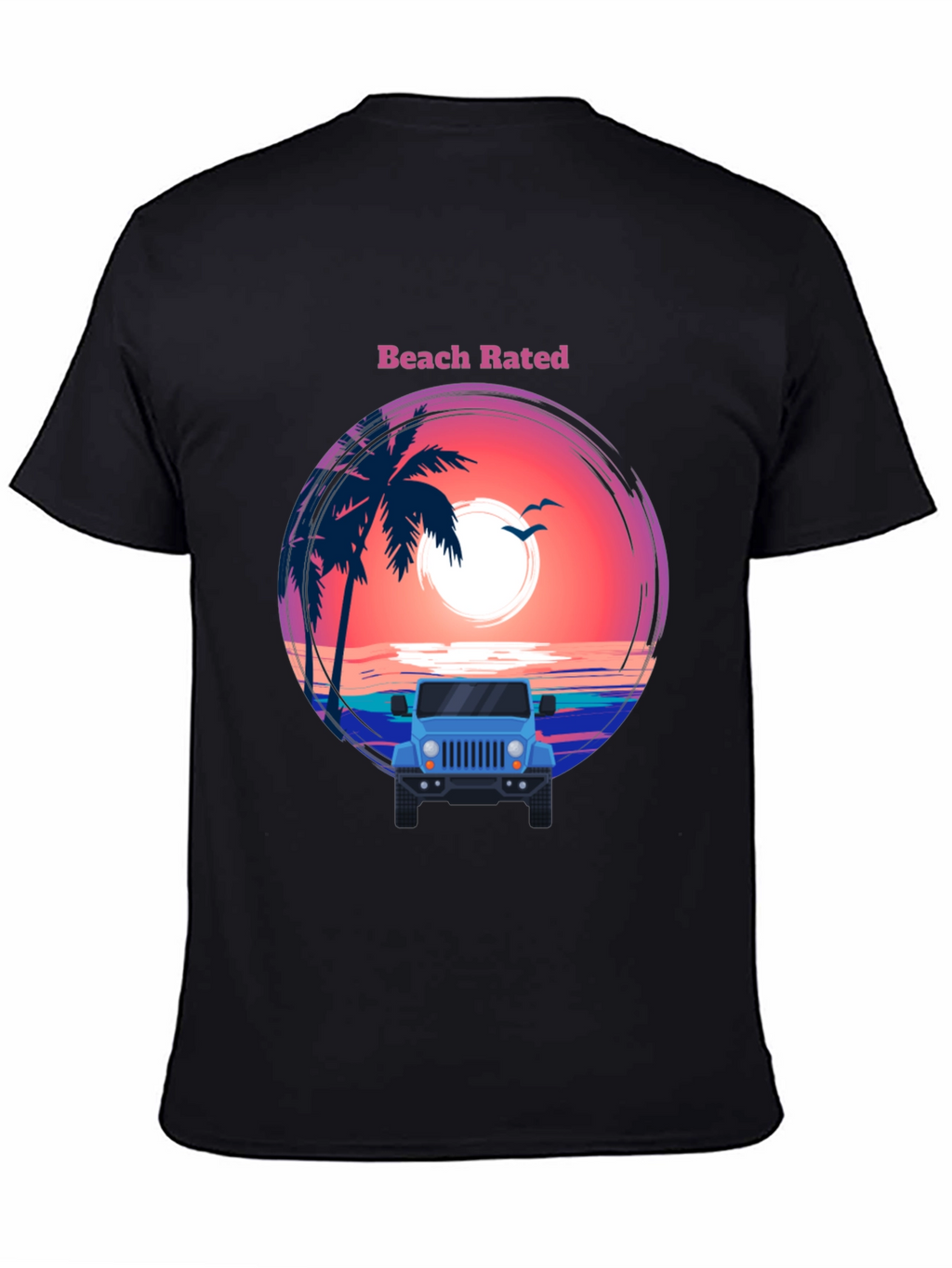 Beach Rated T-Shirt - Sunset & Jeep Design