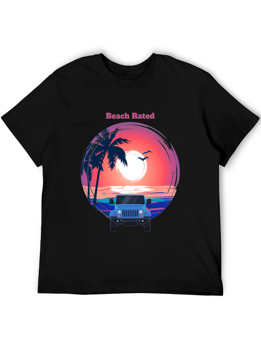 Beach Rated T-Shirt - Sunset & Jeep Design