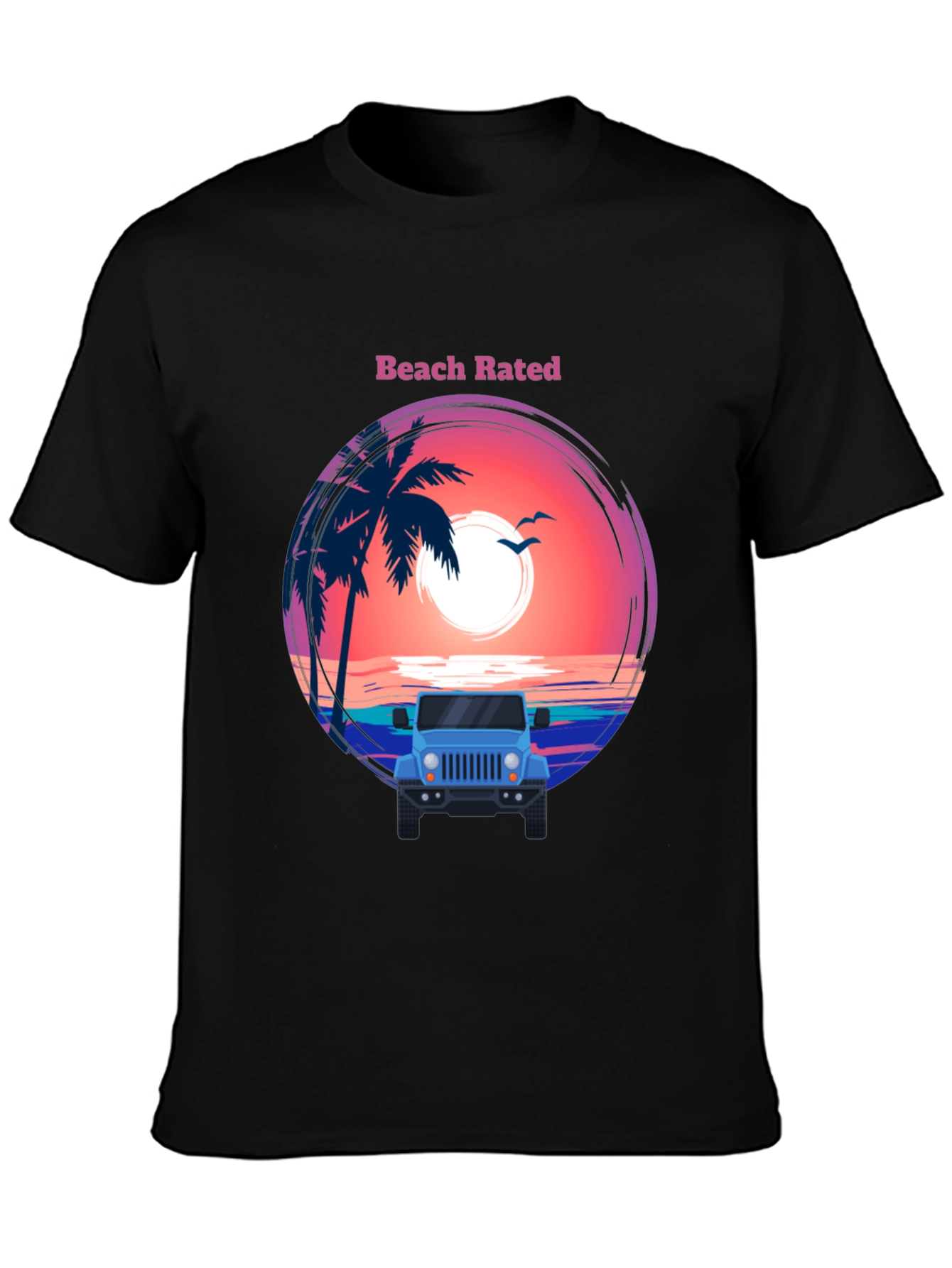 Beach Rated T-Shirt - Sunset & Jeep Design