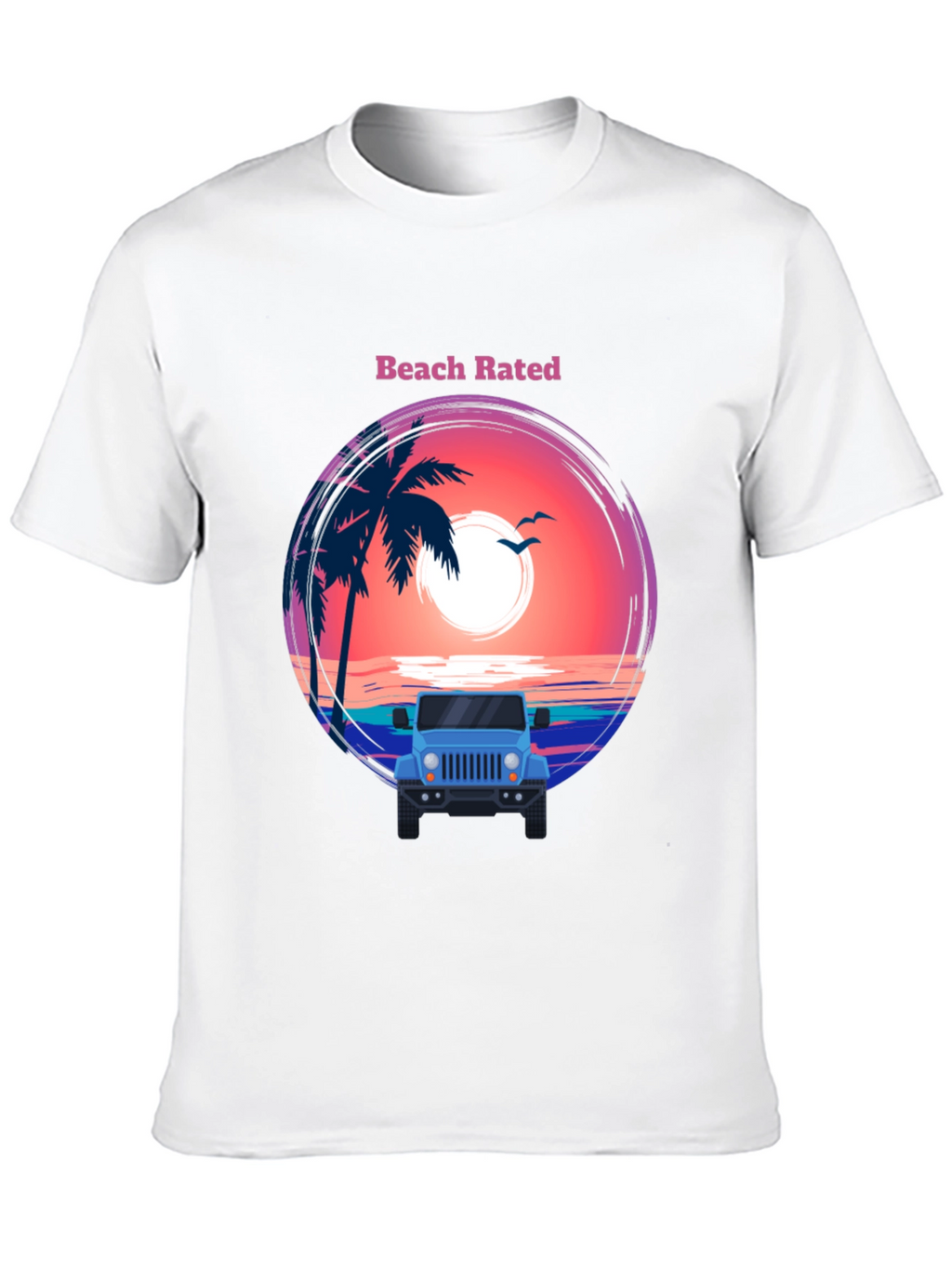 Beach Rated T-Shirt - Sunset & Jeep Design
