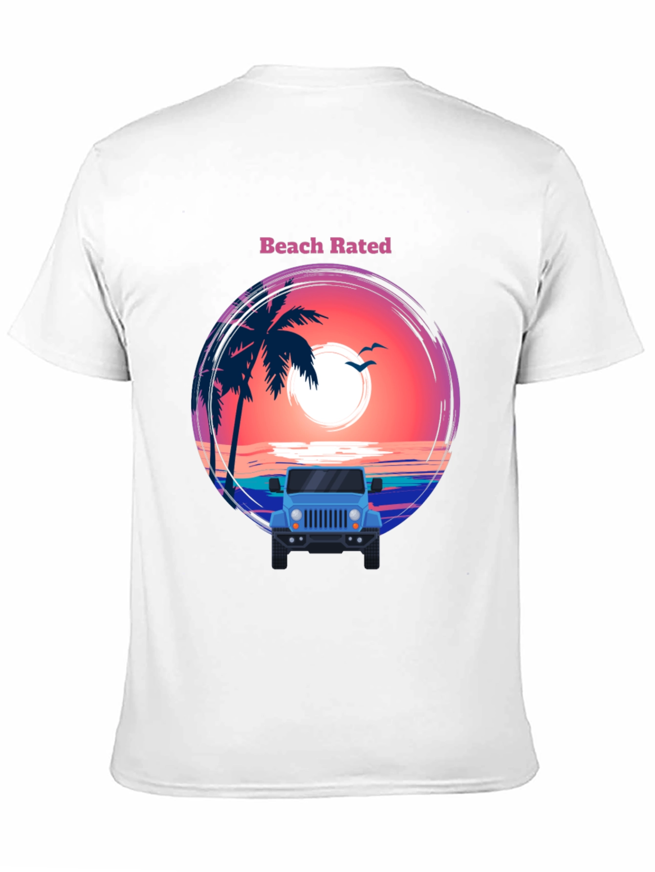 Beach Rated T-Shirt - Sunset & Jeep Design