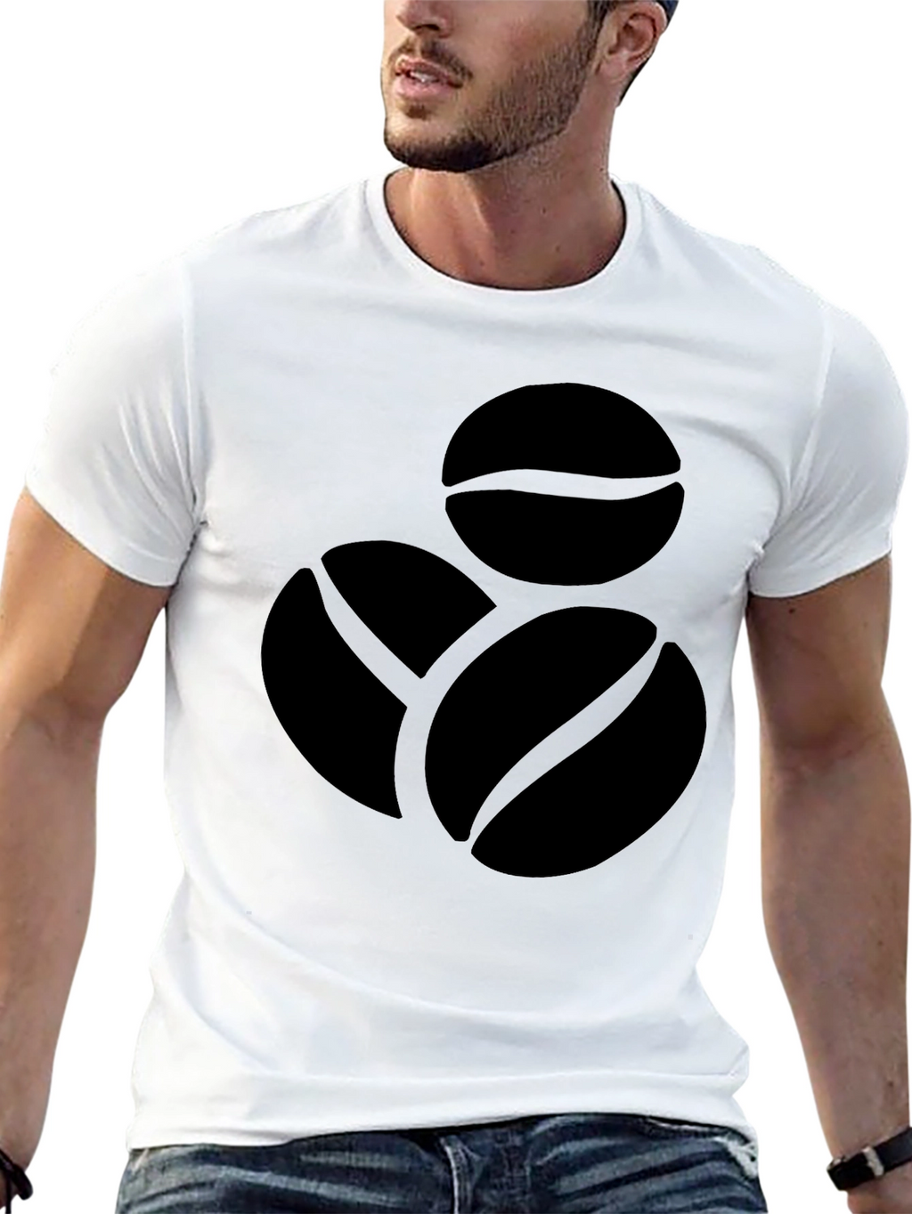 Coffee Bean Graphic Tee - Black Cotton Shirt