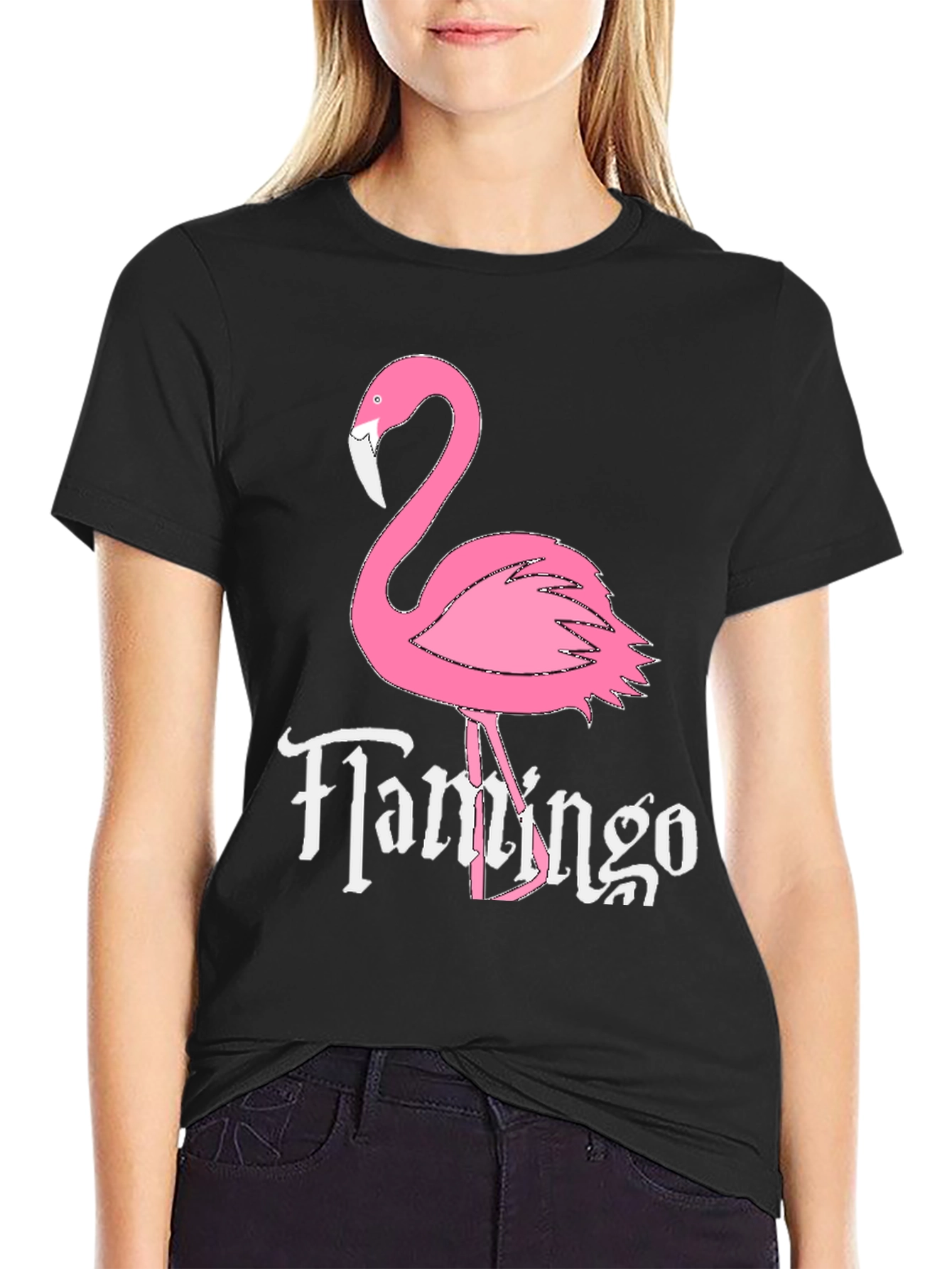 Black Flamingo Graphic Tee - Novelty Casual T-Shirt