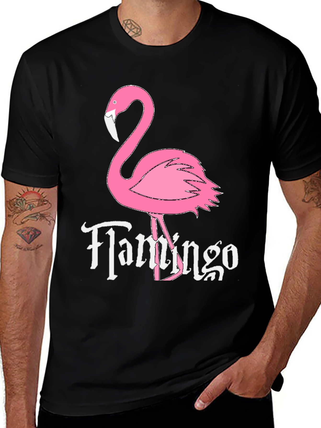 Black Flamingo Graphic Tee - Novelty Casual T-Shirt