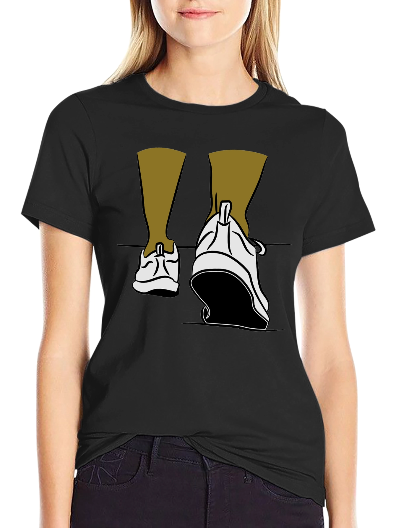 Walking Shoes Graphic Tee - Black Cotton Blend