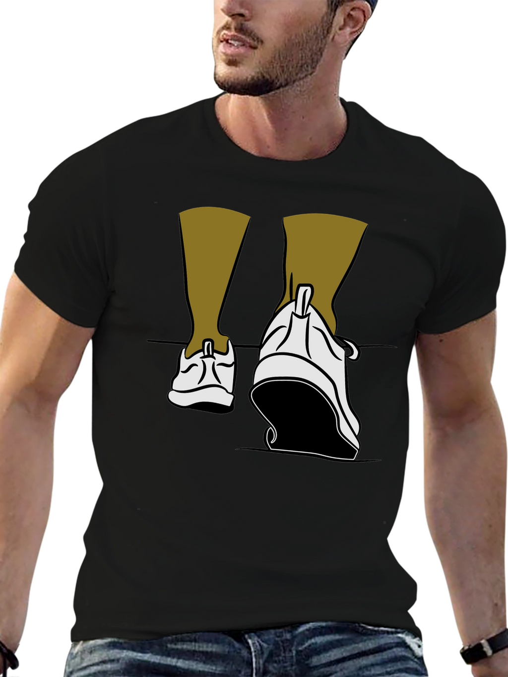 Walking Shoes Graphic Tee - Black Cotton Blend