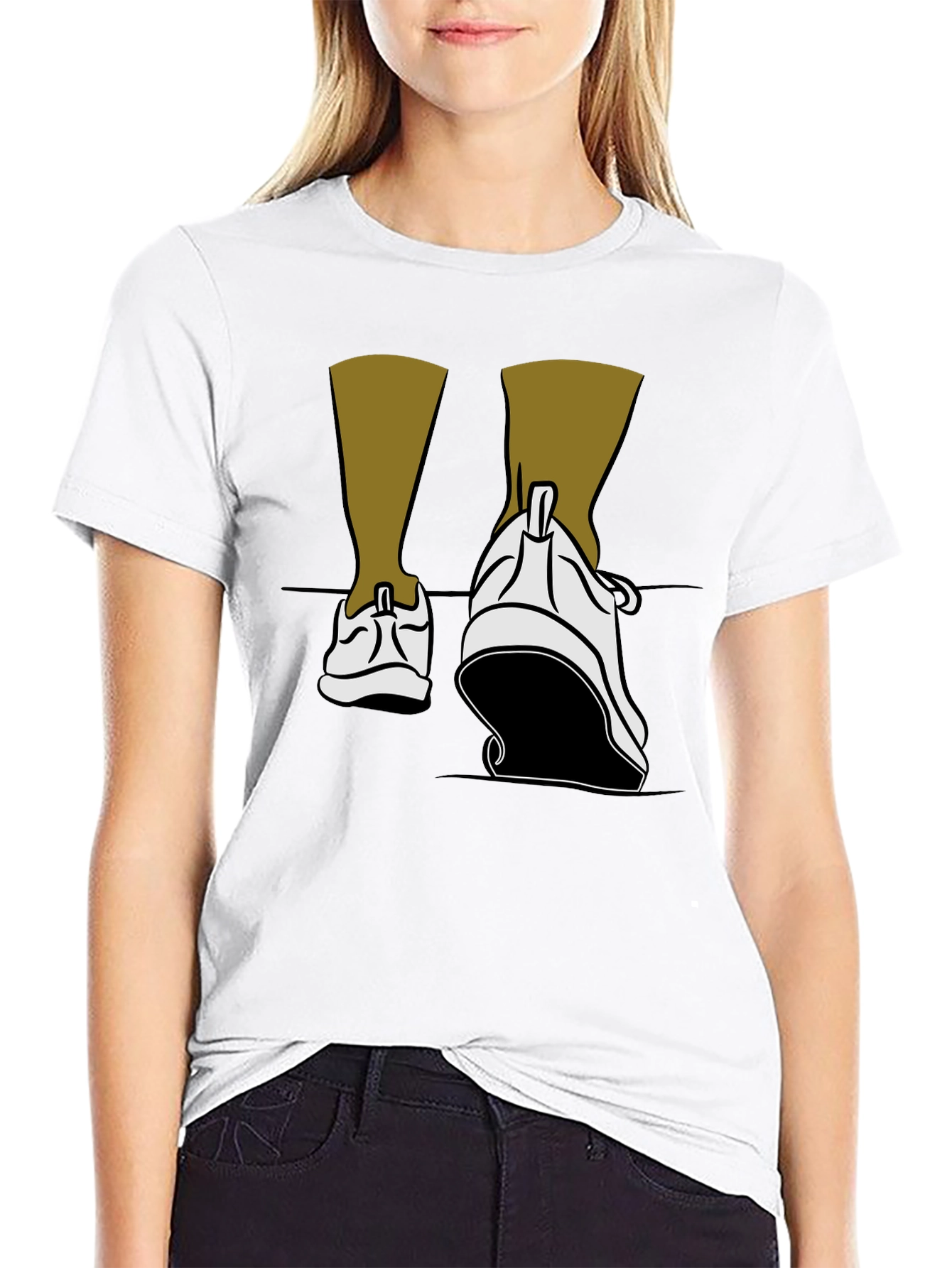 Walking Shoes Graphic Tee - Black Cotton Blend