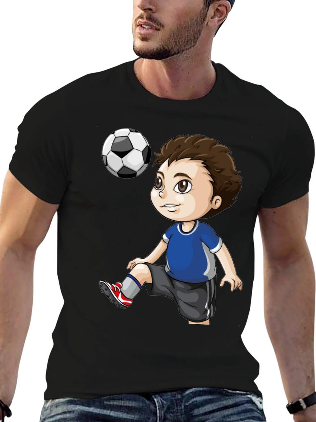 Soccer Kid Graphic T-Shirt - Black Cotton Tee