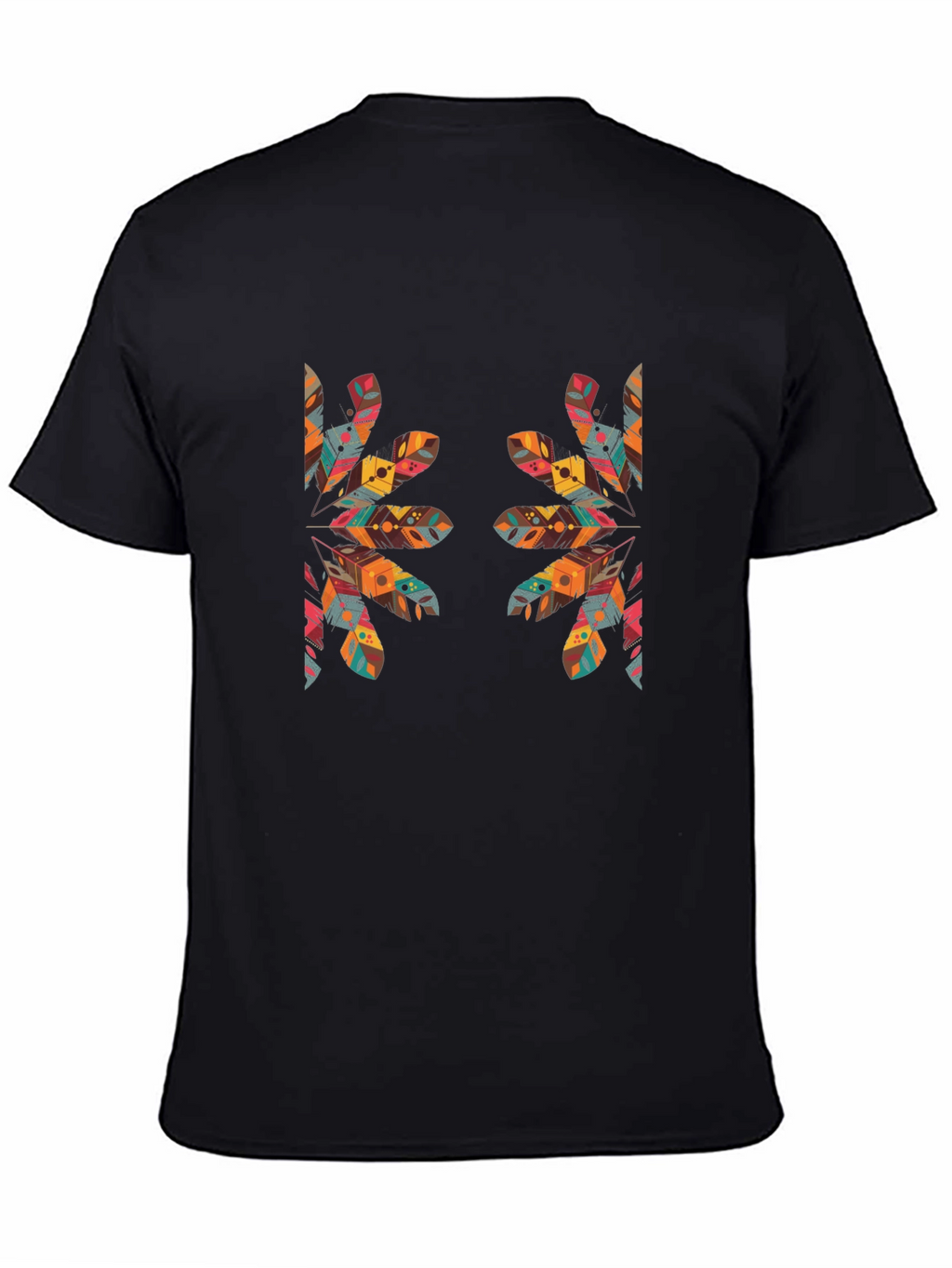 Tribal Feather Print Black T-Shirt