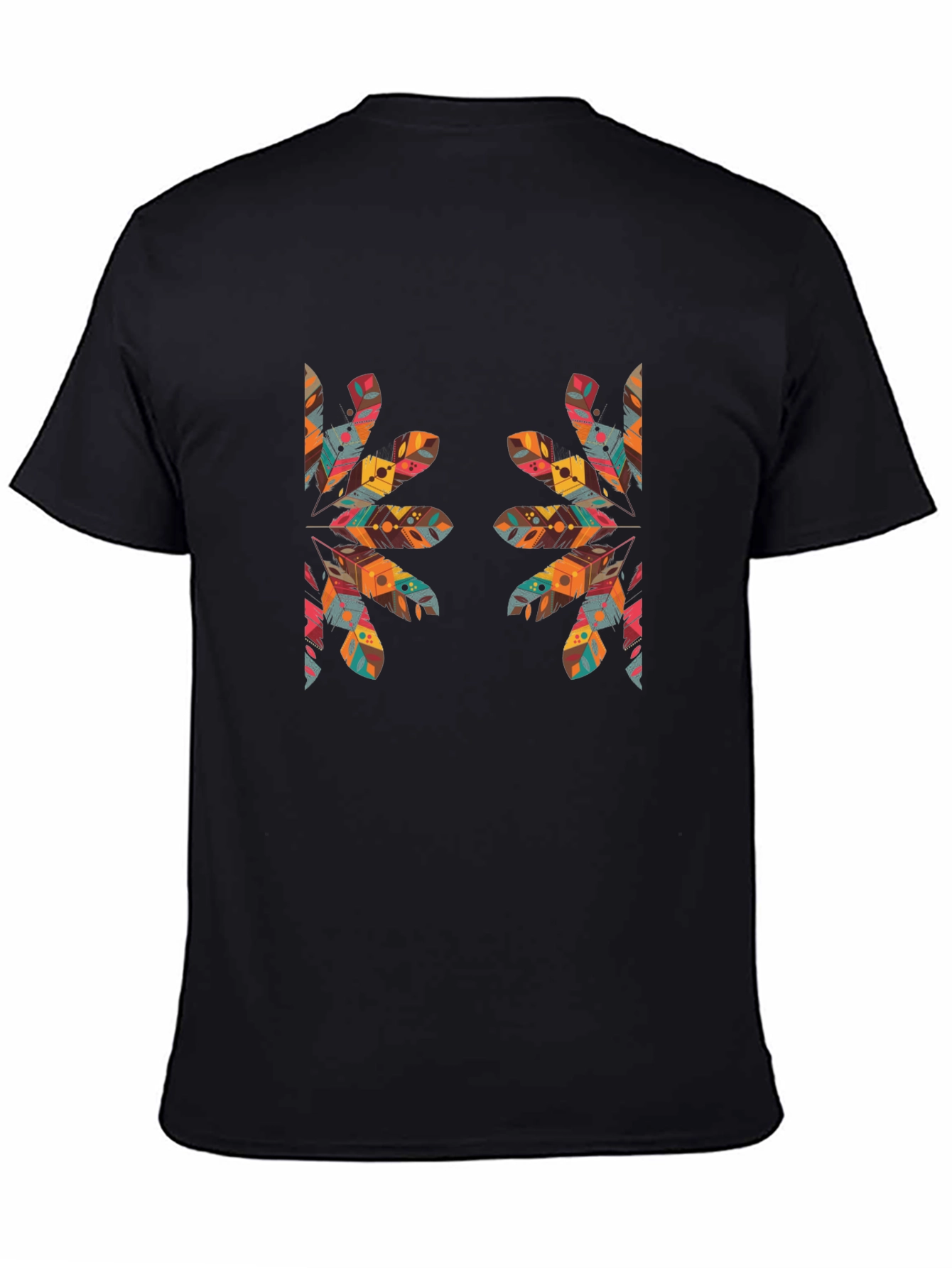 Tribal Feather Print Black T-Shirt