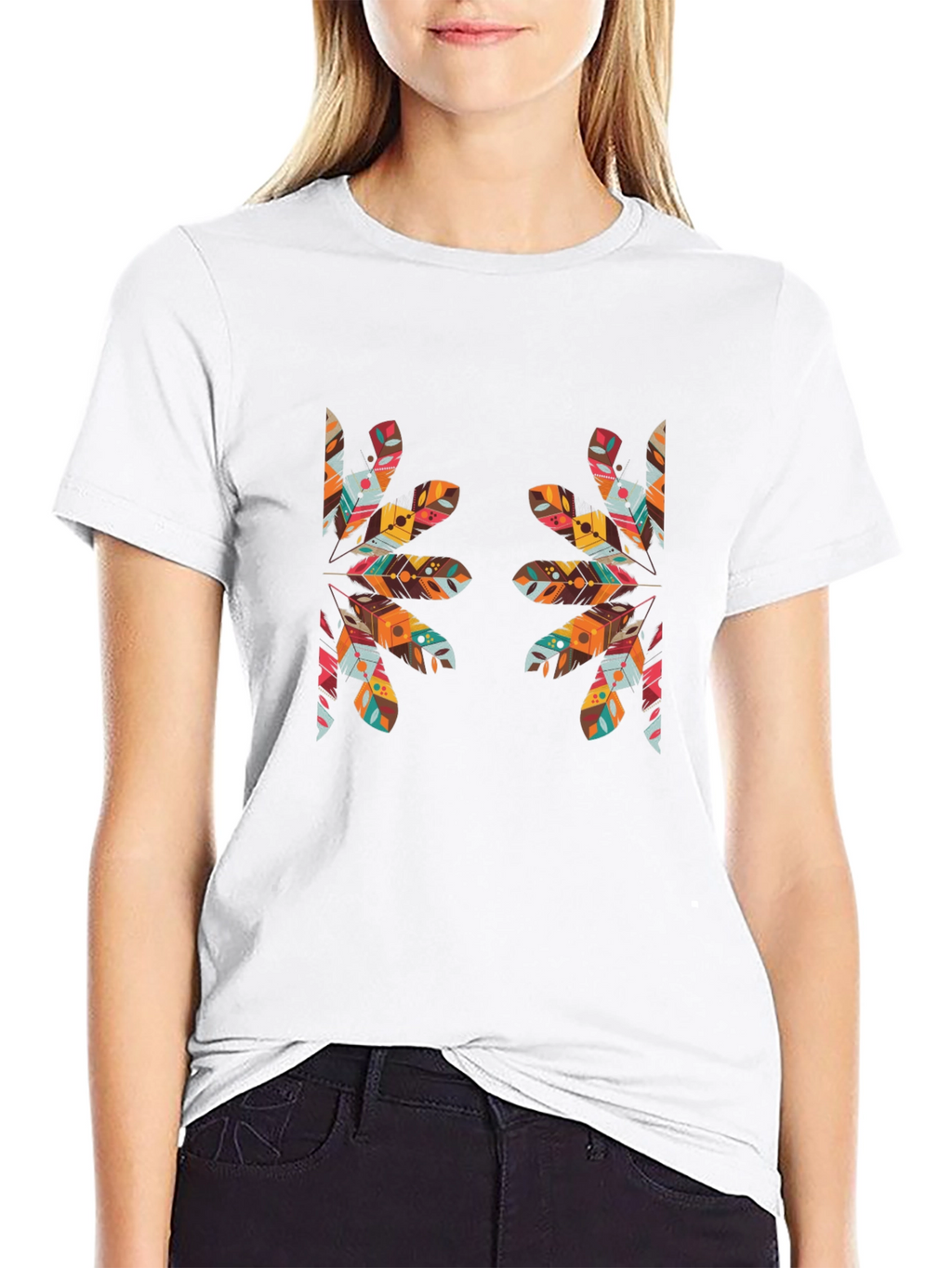 Tribal Feather Print Black T-Shirt