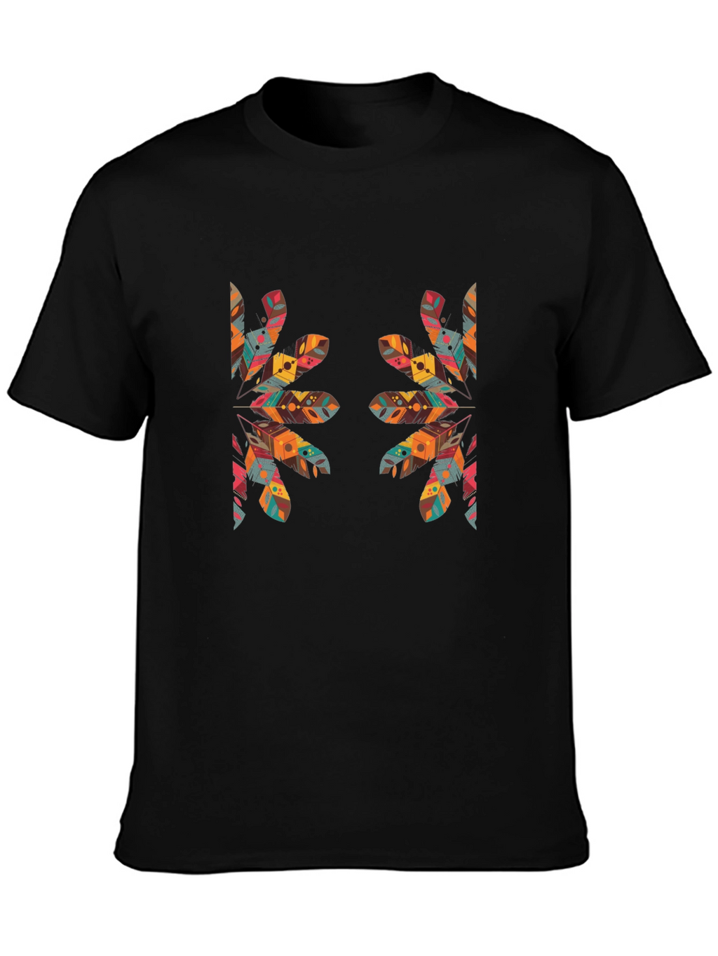 Tribal Feather Print Black T-Shirt