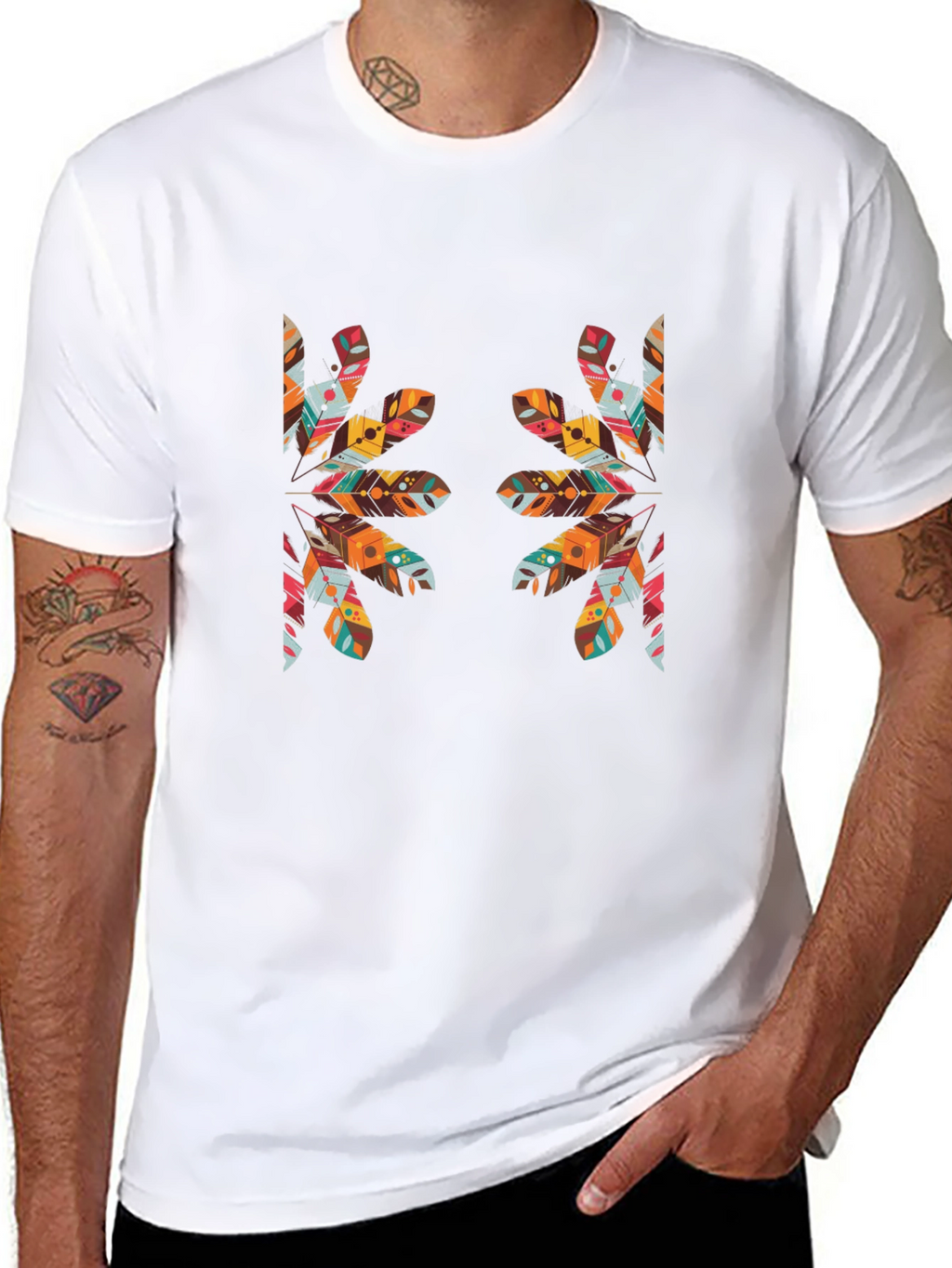 Tribal Feather Print Black T-Shirt