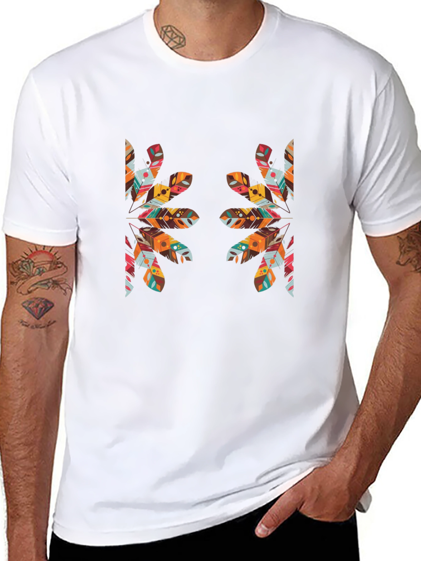 Tribal Feather Print Black T-Shirt