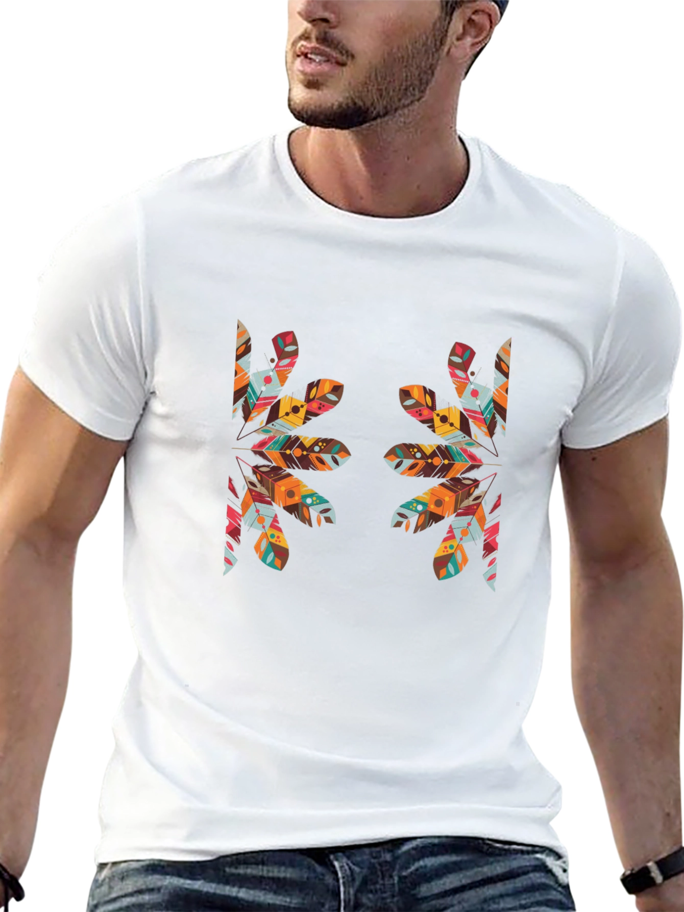 Tribal Feather Print Black T-Shirt