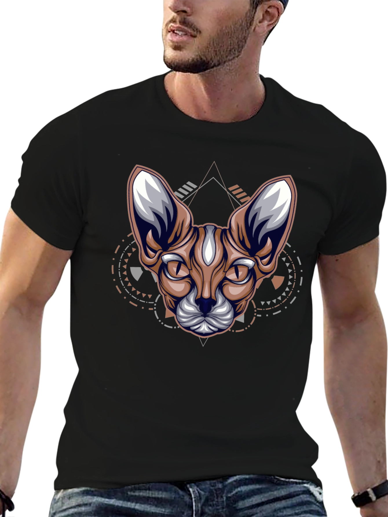 Geometric Cat Graphic Tee - Cool Streetwear